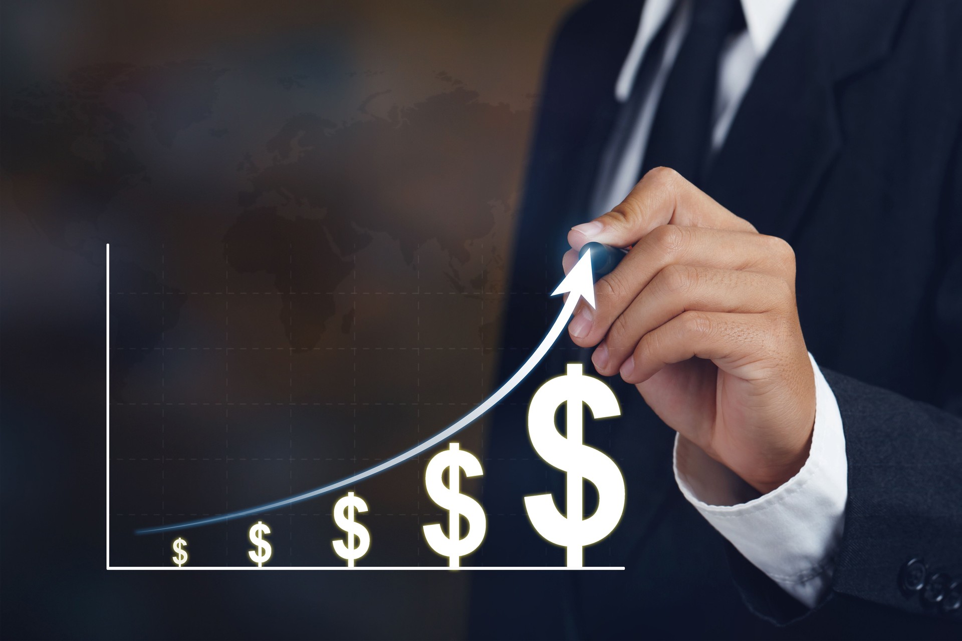 Inflation Concept With Businessman drawing Dollar Chart and increasing diagram of inflation rat.Inflation problems arising after the coronavirus pandemic